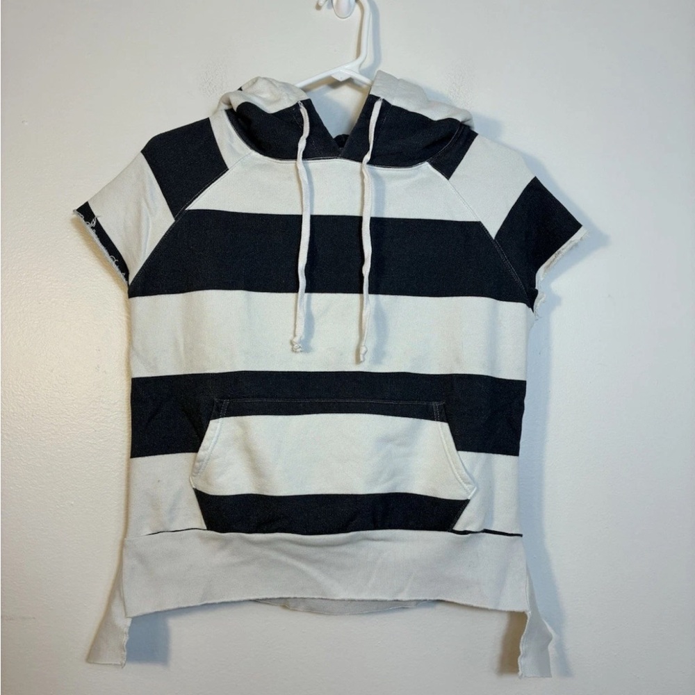Frank & Eileen Boyfriend Monochrome Striped cotton Hooded Tee